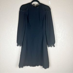 Reiss NWT black, lace neckline, bottom hem and sleeve sheer shoulder size 4